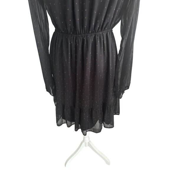 GILLI Black Brown Polka Dot Long Sleeve Dress Size Medium - Picture 6 of 6